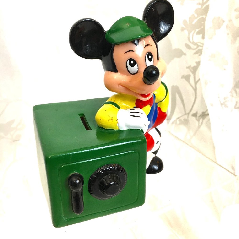 * Disney Mickey Mouse Piggy Bank Safe in Green Vinyl Vtg